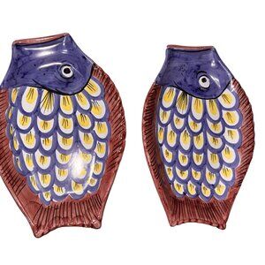 Hand-Painted Italian Fish-Shaped Ceramic Plates Vietri